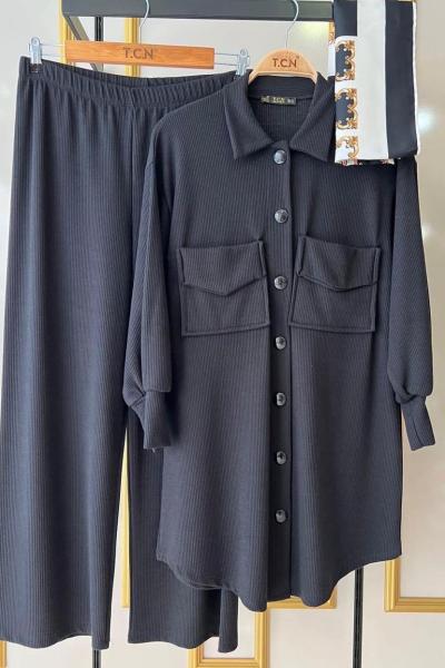 Fitilli bürümcük kumaş takım Siyah TCN4016