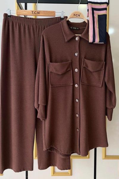 Fitilli bürümcük kumaş takım Kahve TCN4016