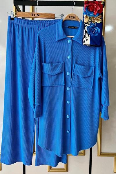 Fitilli  bürümcük kumaş takım mavi   TCN4016