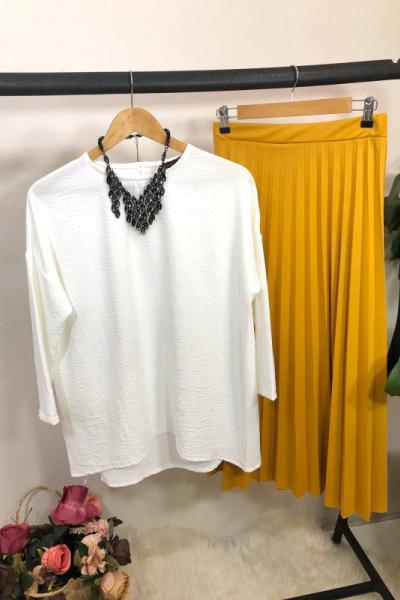 fix596 mira kumaş piliseli etek sarı