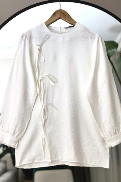 Fiyonk Detaylı Tunik Beyaz  DST2036