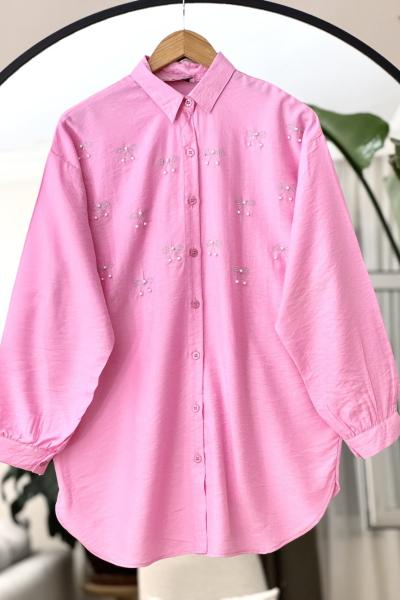 Fiyonk Taş işlemeli Tunik Pembe DST2037