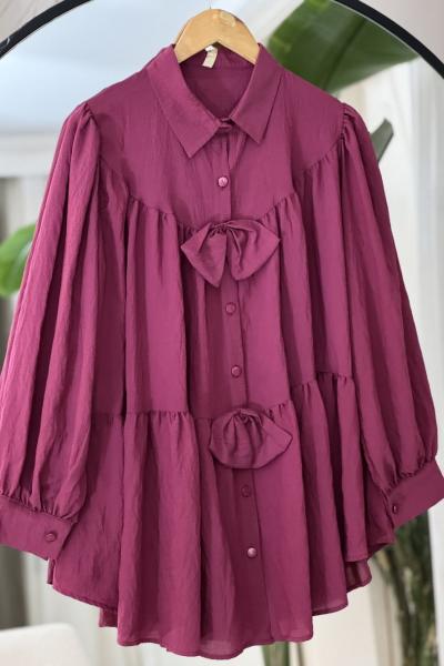 Fiyonklu Salaş tunik Gömlek bordo TB8517