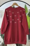 Fiyonklu taş işlemeli  tunik Bordo DS2060