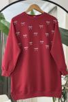 Fiyonklu taş işlemeli  tunik Bordo DS2060