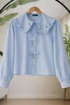 Fiyonklu yaka fırfırlı etek üstü kısa Gömlek Mavi SL30358
