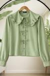 Fiyonklu yaka fırfırlı etek üstü kısa Gömlek Yeşil SL30358