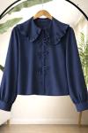 Fiyonklu yaka fırfırlı etek üstü kısa Gömlek Lacivert SL30358