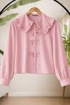 Fiyonklu yaka fırfırlı etek üstü kısa Gömlek Pembe SL30358
