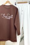 Freespirit baskılı tunik Kahve  SLT3007