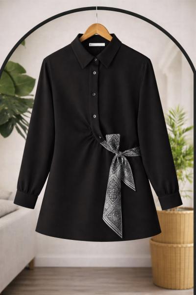 Fularlı Gömlek Tunik siyah DS2064
