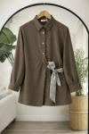 Fularlı Gömlek Tunik Yeşil  DS2064