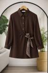 Fularlı Gömlek Tunik Kahverengi  DS2064
