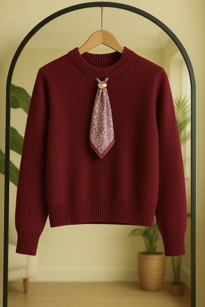 Fularlı Yumoş Kazak  Bordo SLT8041