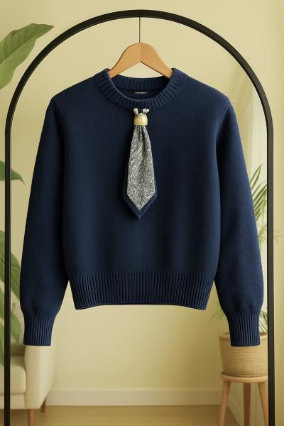 Fularlı Yumoş Kazak Lacivert  SLT8041