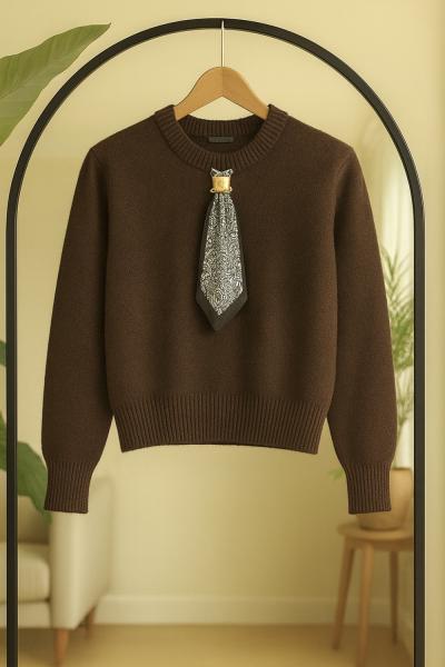 Fularlı Yumoş Kazak Kahverengi  SLT8041