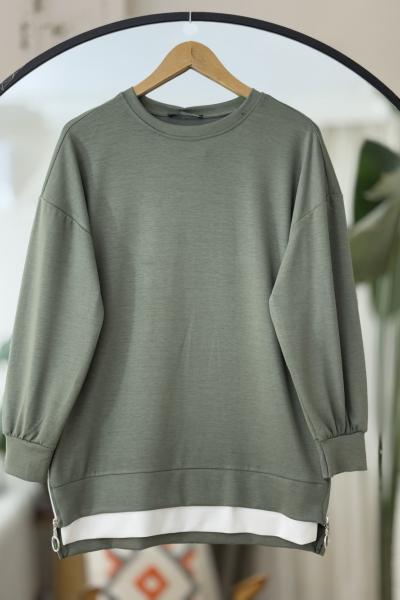 Garnili yanlardan fermuarlı Oysh Tunik  Yeşil  NW6060