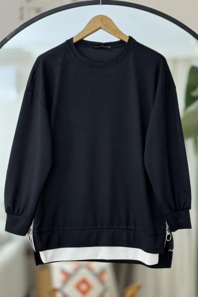 Garnili yanlardan fermuarlı Oysh Tunik Siyah  NW6060