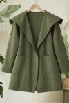 Geniş yaka  cepli kısa kimono yeşil SL40366