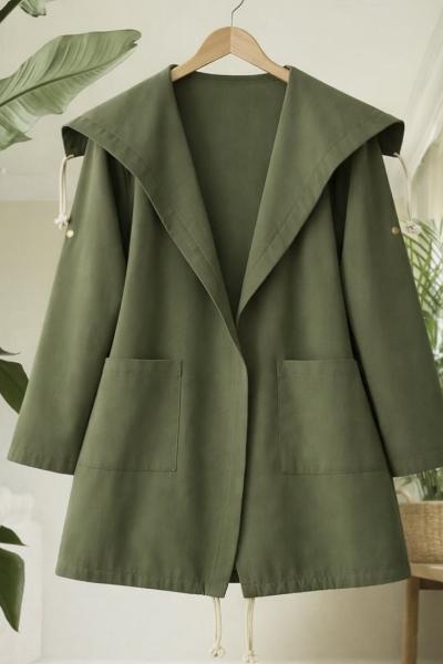 Geniş yaka  cepli kısa kimono yeşil SL40366