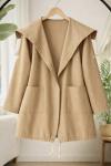 Geniş yaka  cepli kısa kimono camel SL40366