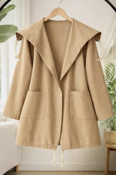 Geniş yaka  cepli kısa kimono camel SL40366