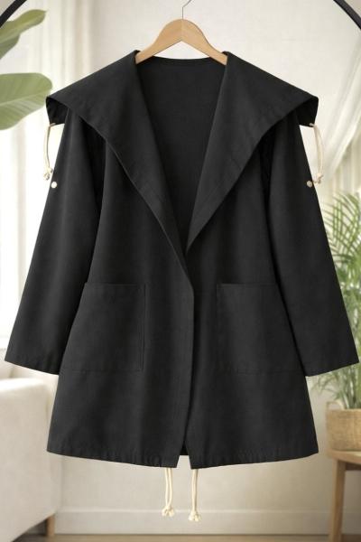 Geniş yaka  cepli kısa kimono siyah SL40366