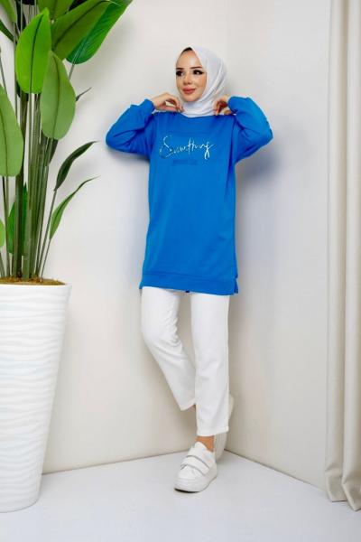 Gofre Baskılı Tunik Saks NEW30111