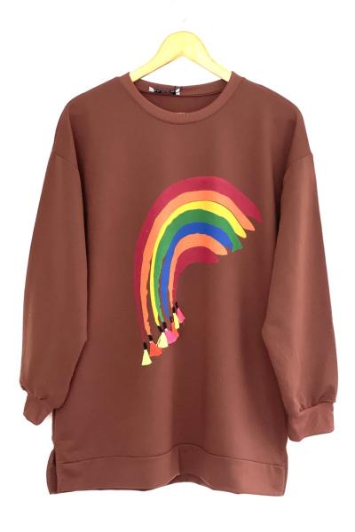 Gök kuşağı İki iplik tunik Kahve  ALR3167