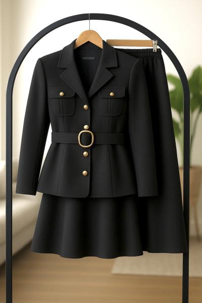 gold düğmeli cepli kemerli Takım siyah UMS50332