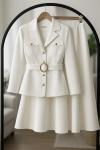 gold düğmeli cepli kemerli Takım Beyaz UMS50332