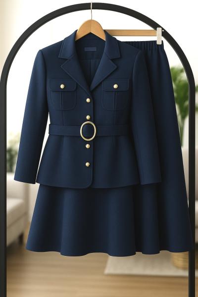 gold düğmeli cepli kemerli Takım Lacıvert UMS50332