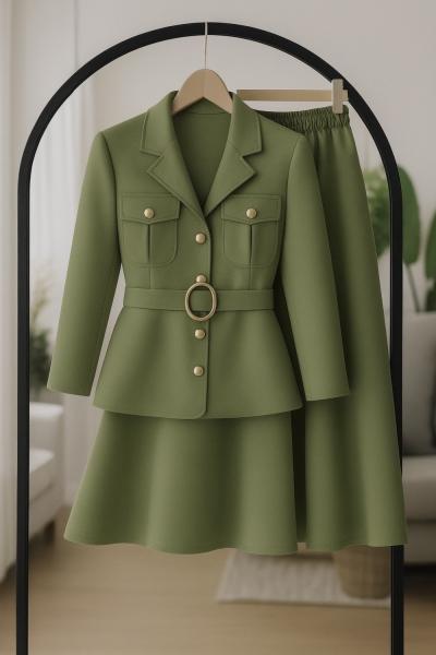 gold düğmeli cepli kemerli Takım yeşil UMS50332