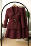 gold düğmeli cepli kemerli Takım Bordo UMS50332