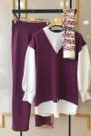 Gömlek detaylı Takım Mor TCN859