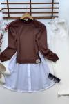 Gömlek detaylı tunik Kahve   ADS3050