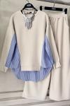 Gömlek Detaylı Oysho takım  Bej UMS50209