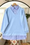 Gömlek yaka oyso tunik bebe mavi NV4528