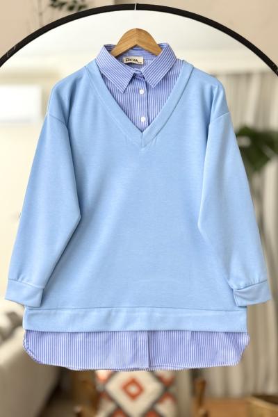 Gömlek yaka oyso tunik bebe mavi NV4528