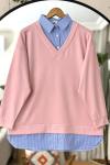 Gömlek yaka oyso tunik pembe NV4528