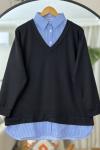 Gömlek yaka oyso tunik siyah NV4528