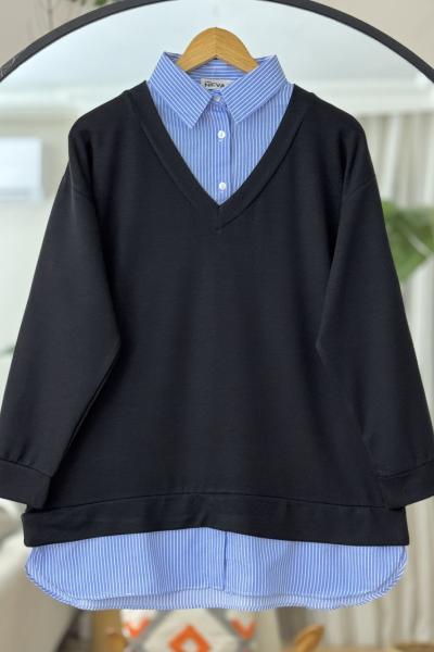 Gömlek yaka oyso tunik siyah NV4528