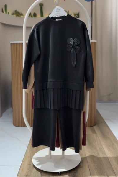 Gül Detaylı İkili Takım siyah YR30551