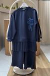 Gül Detaylı İkili Takım Lacivert YR30551