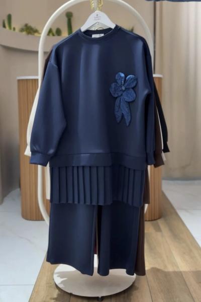 Gül Detaylı İkili Takım Lacivert YR30551