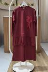 Gül Detaylı İkili Takım Bordo YR30551