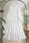 Hakim yaka  astarlı eteği fırfırlı elbise Beyaz UMS50347