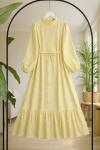 Hakim yaka  astarlı eteği fırfırlı elbise Sarı UMS50347