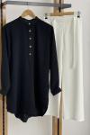 Hakim yaka düğmeli Ayrobin kumaş tunik Siyah SLT1610