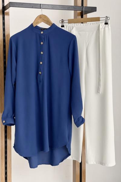 Hakim yaka düğmeli Ayrobin kumaş tunik saksSLT1610